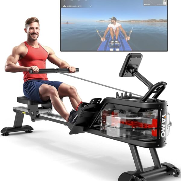 YAMO Wasser-Rudergerät mit 16 L Tank, 6 Widerstandsstufen, Bluetooth und Tablethalter, bis 158 kg